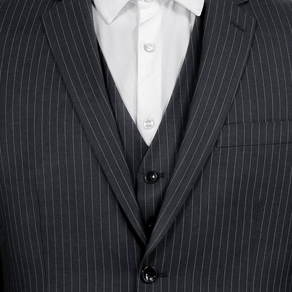 Classic Fit Pinstriped Men's 3-Piece Suit by Demantie, Black - Picture 2 of 7